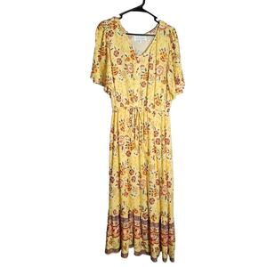 Margaux Riviera Maxi Dress Size Small Yellow Floral Boho Short Sleeve